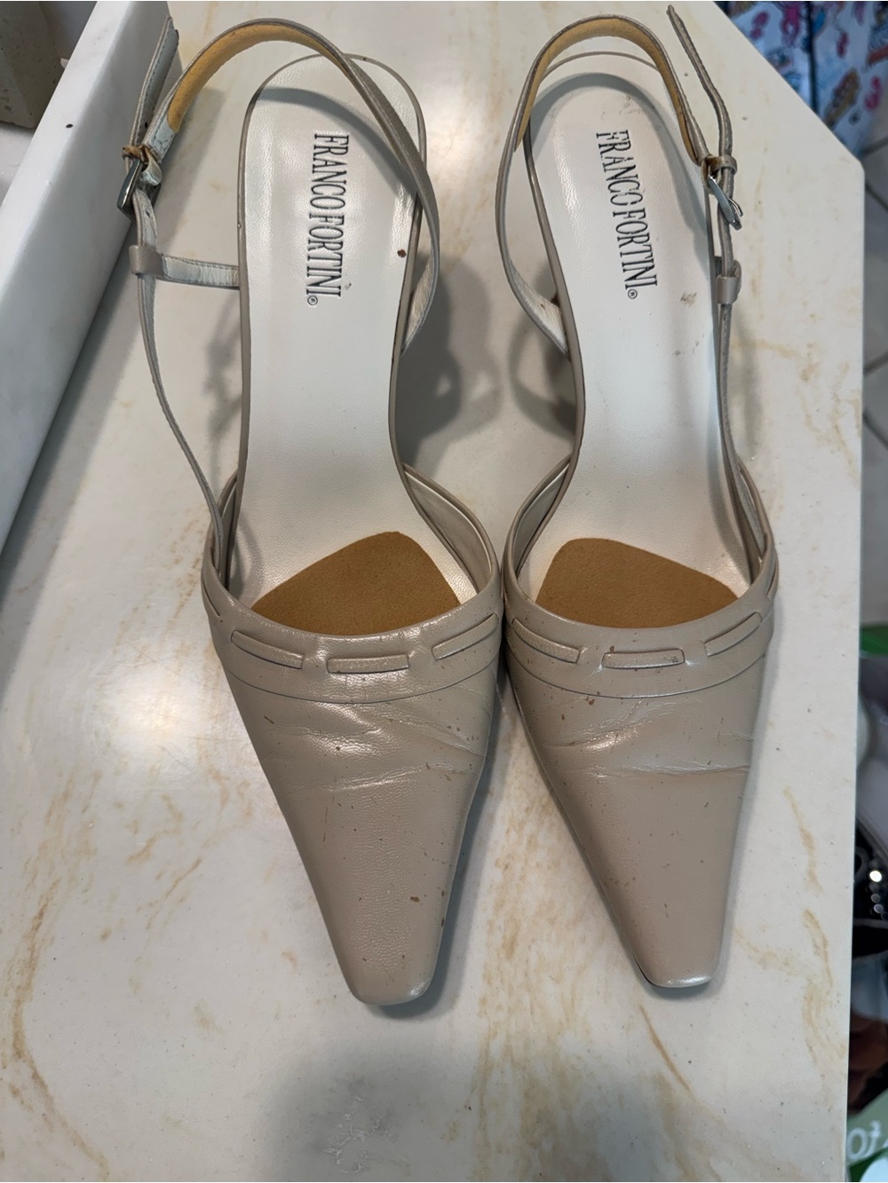 Franco Fortini Women's Nude Pointed Slingback Heels